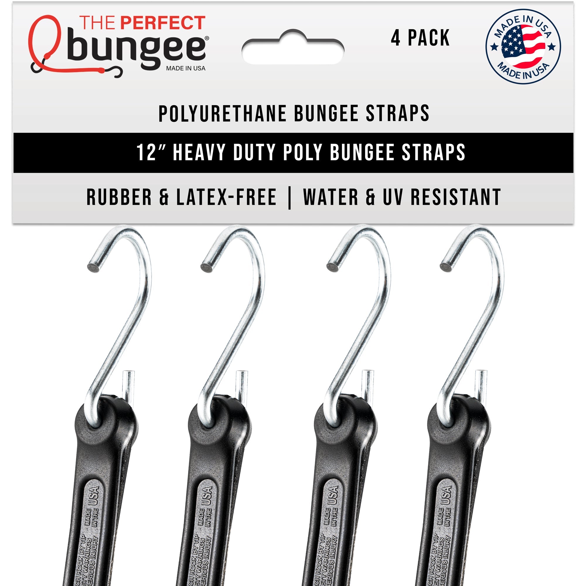 12" Heavy Duty Poly Bungee Strap 4 Pack - The Perfect Bungee & ShockStrap Tie Downs