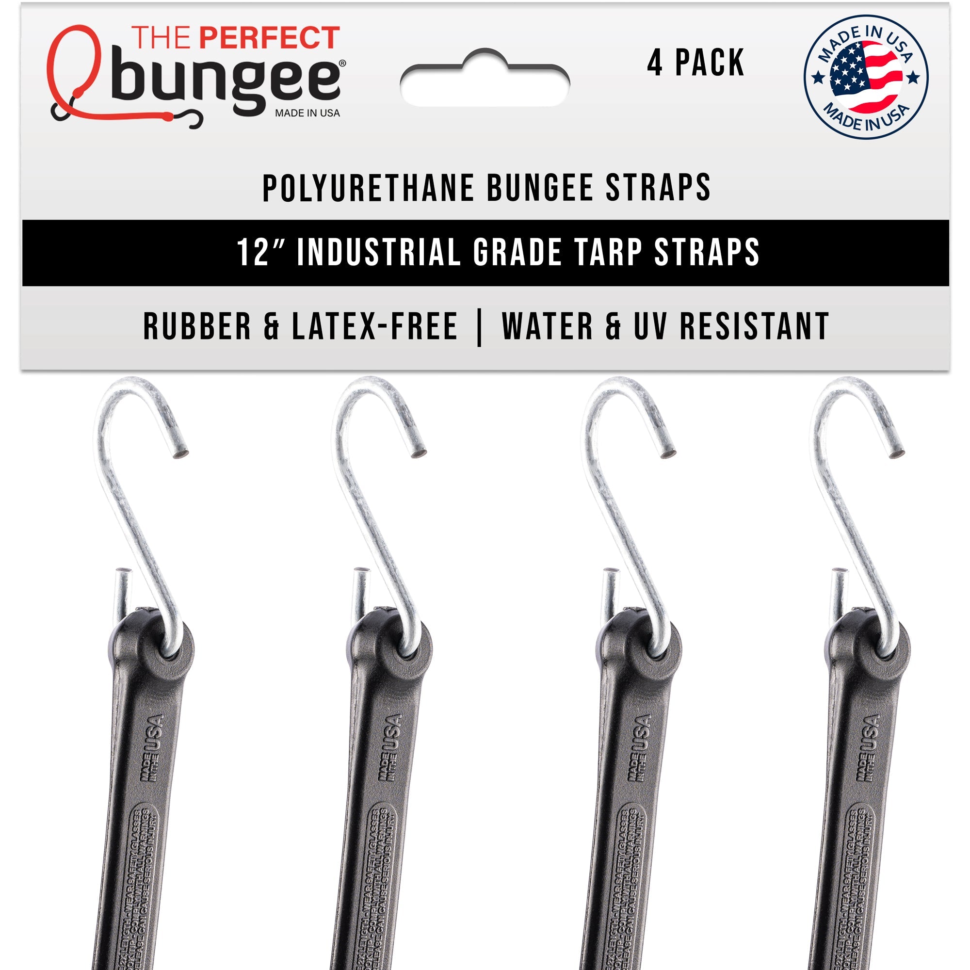 12" Industrial Grade Poly Tarp Strap 4 Pack - The Perfect Bungee & ShockStrap Tie Downs