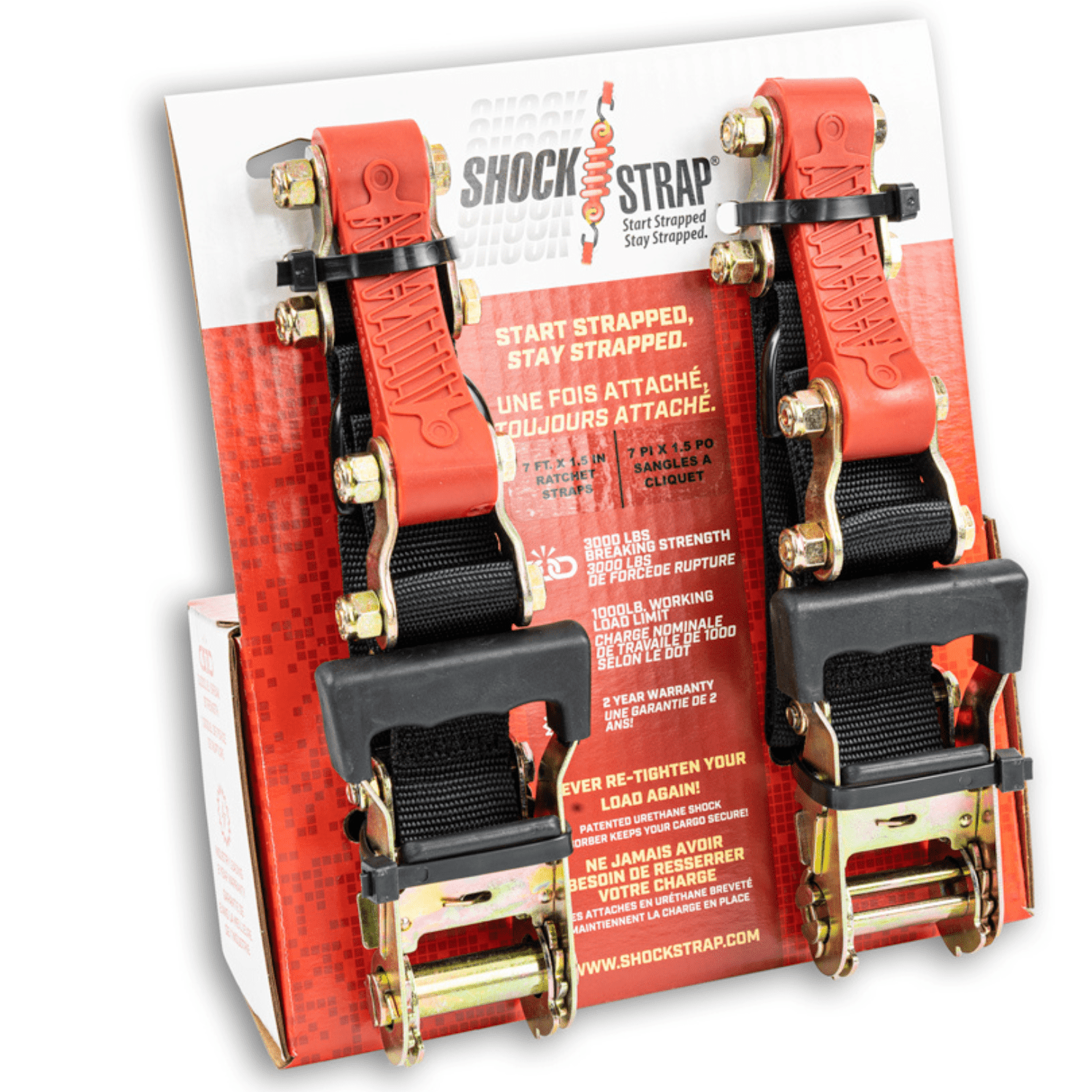 1.5" wide ShockStrap Ratchet Strap 2 Pack, 1k WLL - Wholesale - The Perfect Bungee and ShockStrap Tie Downs