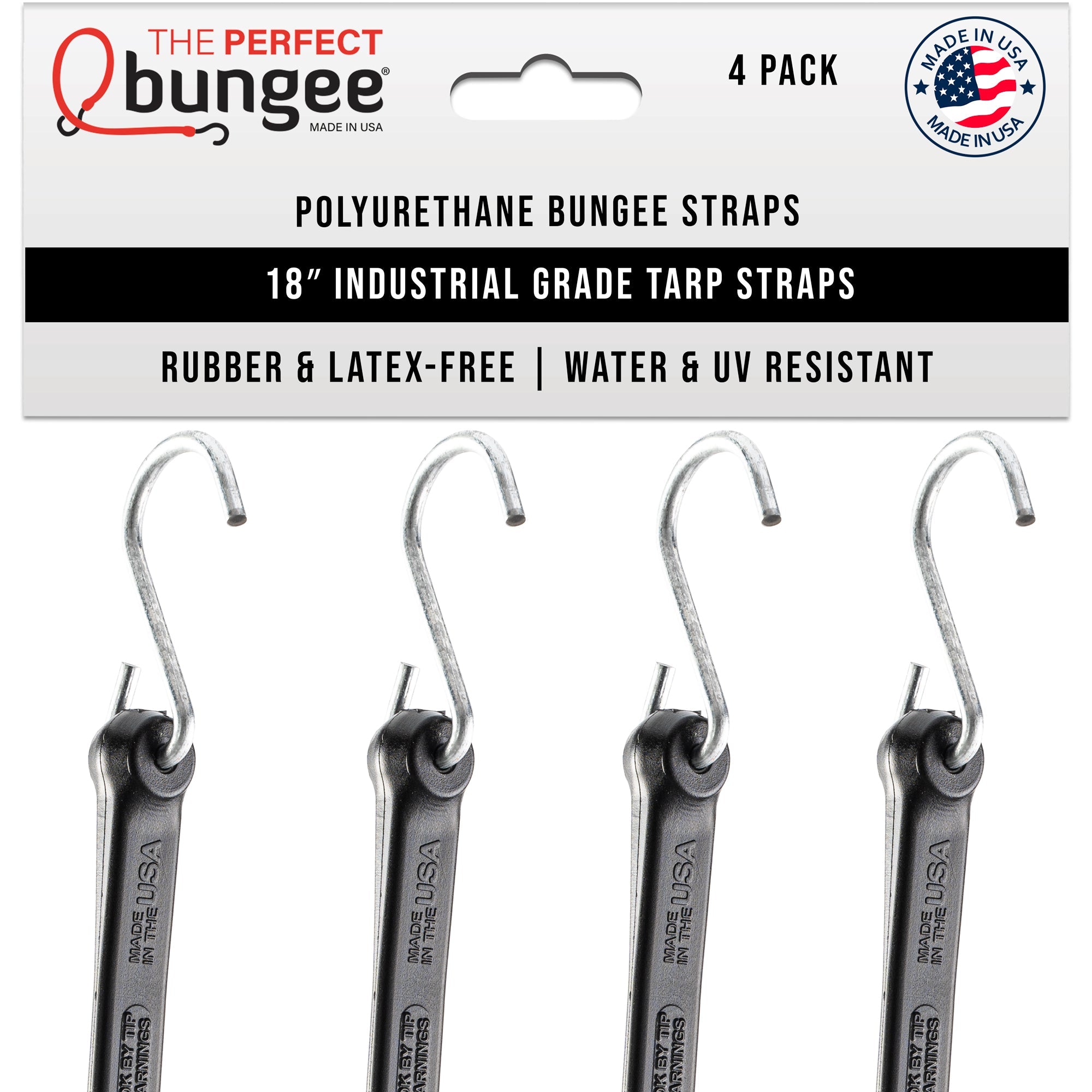 18" Industrial Grade Poly Tarp Strap 4 Pack - The Perfect Bungee & ShockStrap Tie Downs