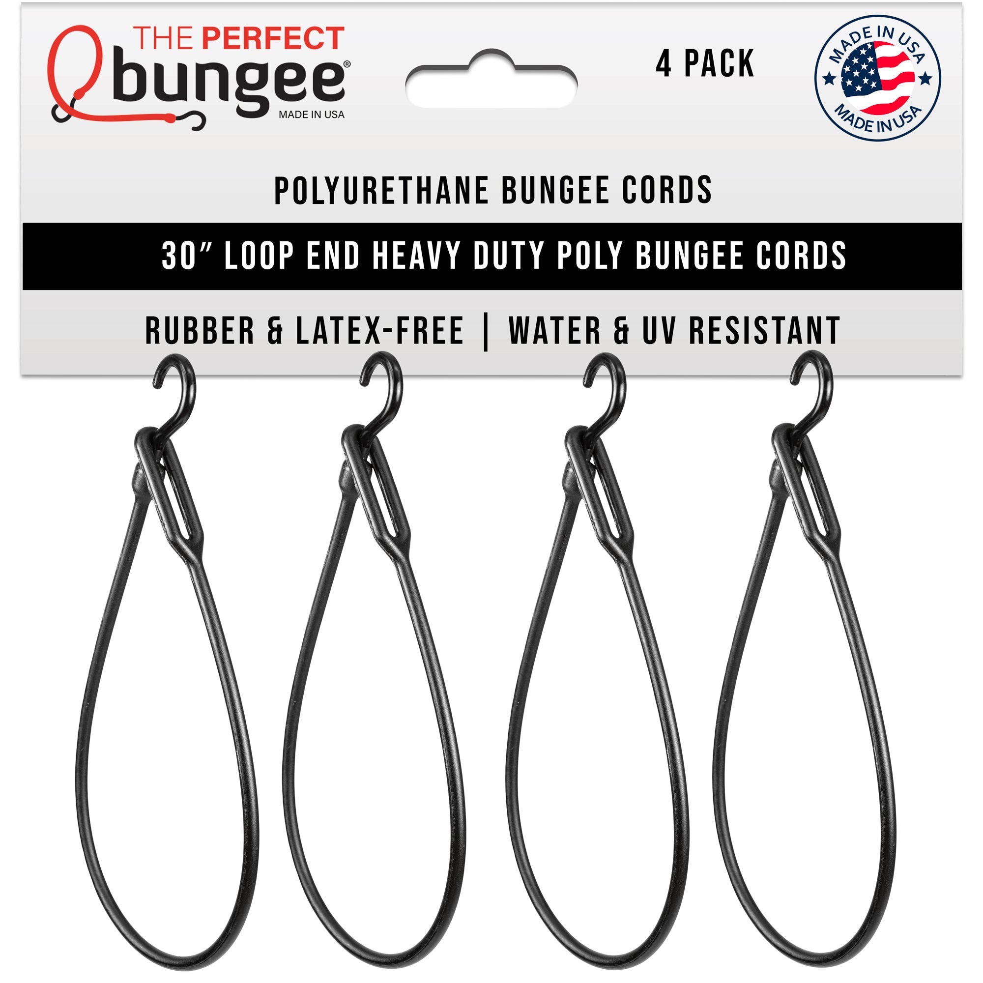30" Loop End Heavy Duty Poly Bungee Cord 4 Pack - The Perfect Bungee & ShockStrap Tie Downs