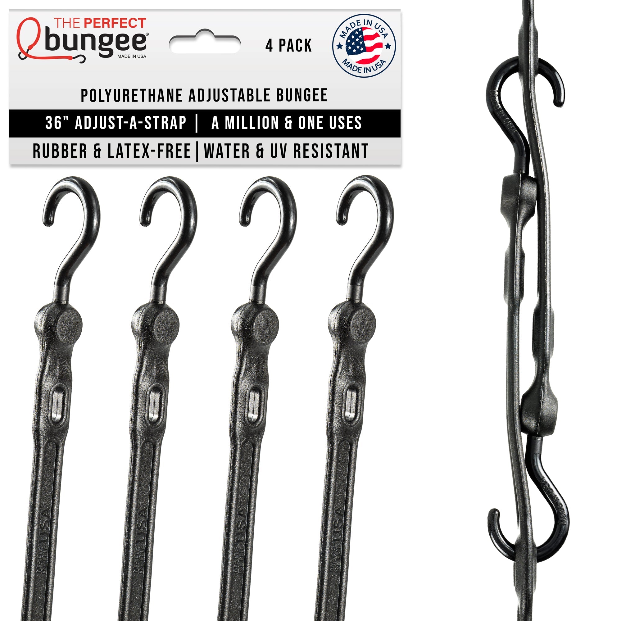 36" Adjust - A - Strap Adjustable Bungee Strap 4 Pack - The Perfect Bungee & ShockStrap Tie Downs