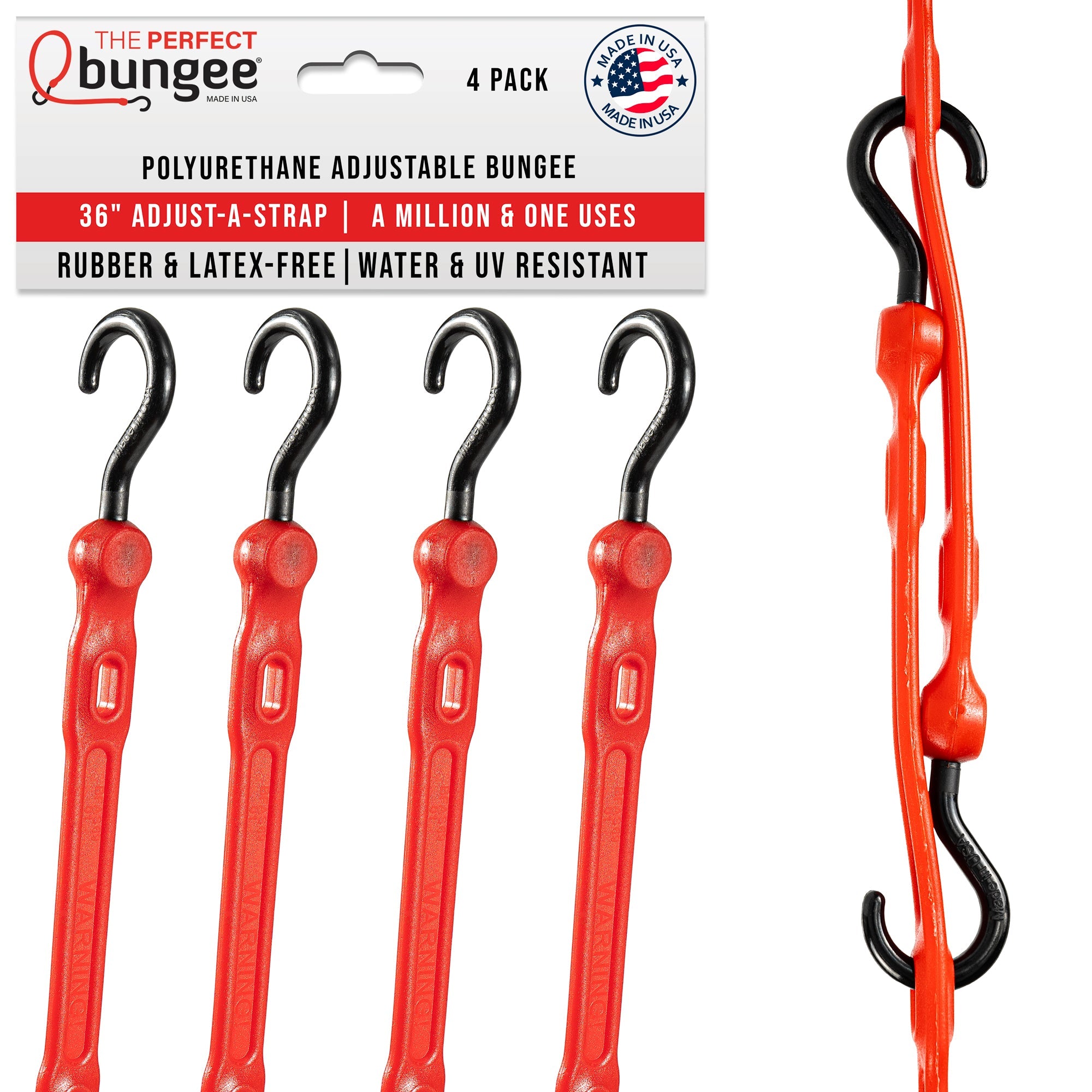 36" Adjust - A - Strap Adjustable Bungee Strap 4 Pack - The Perfect Bungee & ShockStrap Tie Downs