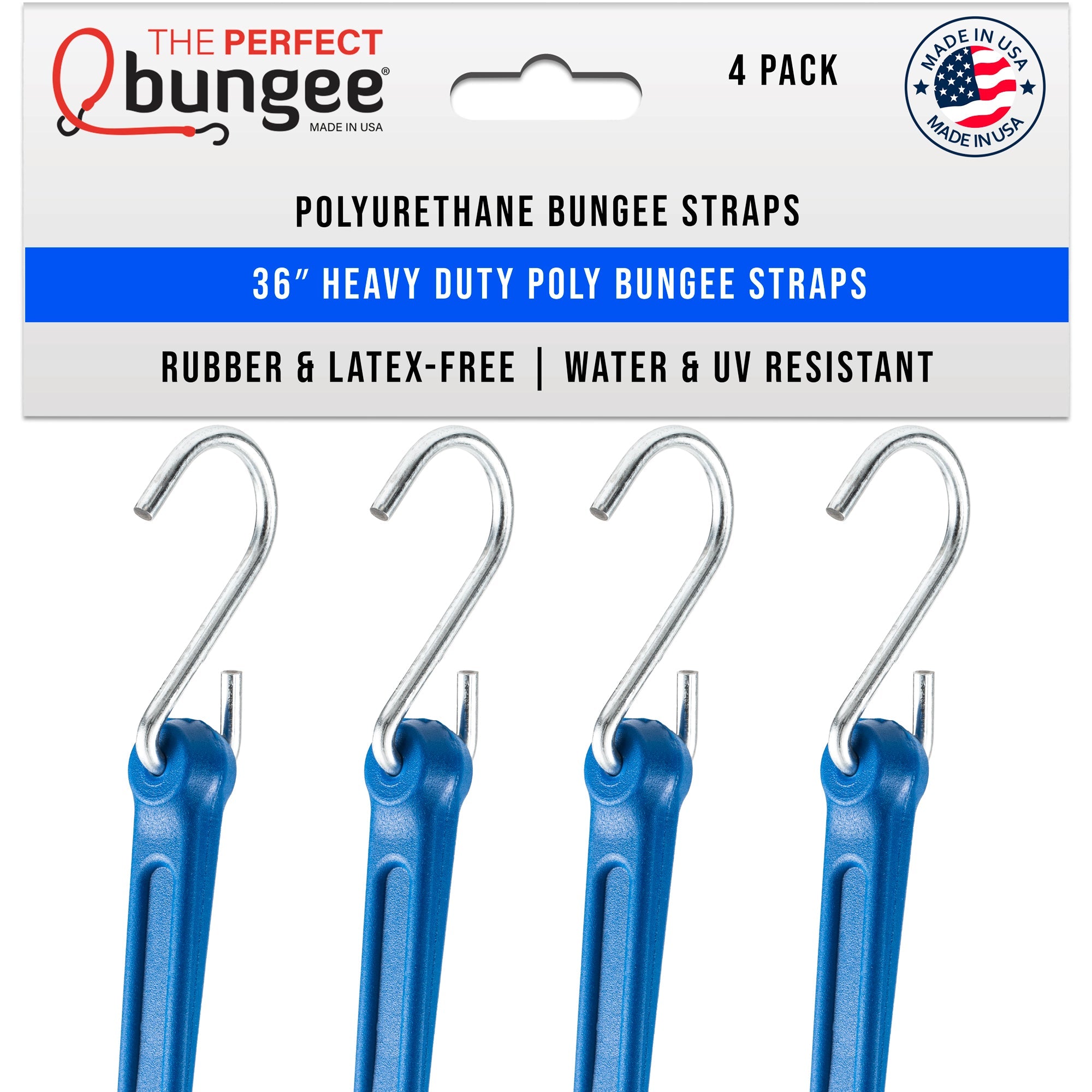 36" Heavy Duty Poly Bungee Strap 4 Pack - The Perfect Bungee & ShockStrap Tie Downs