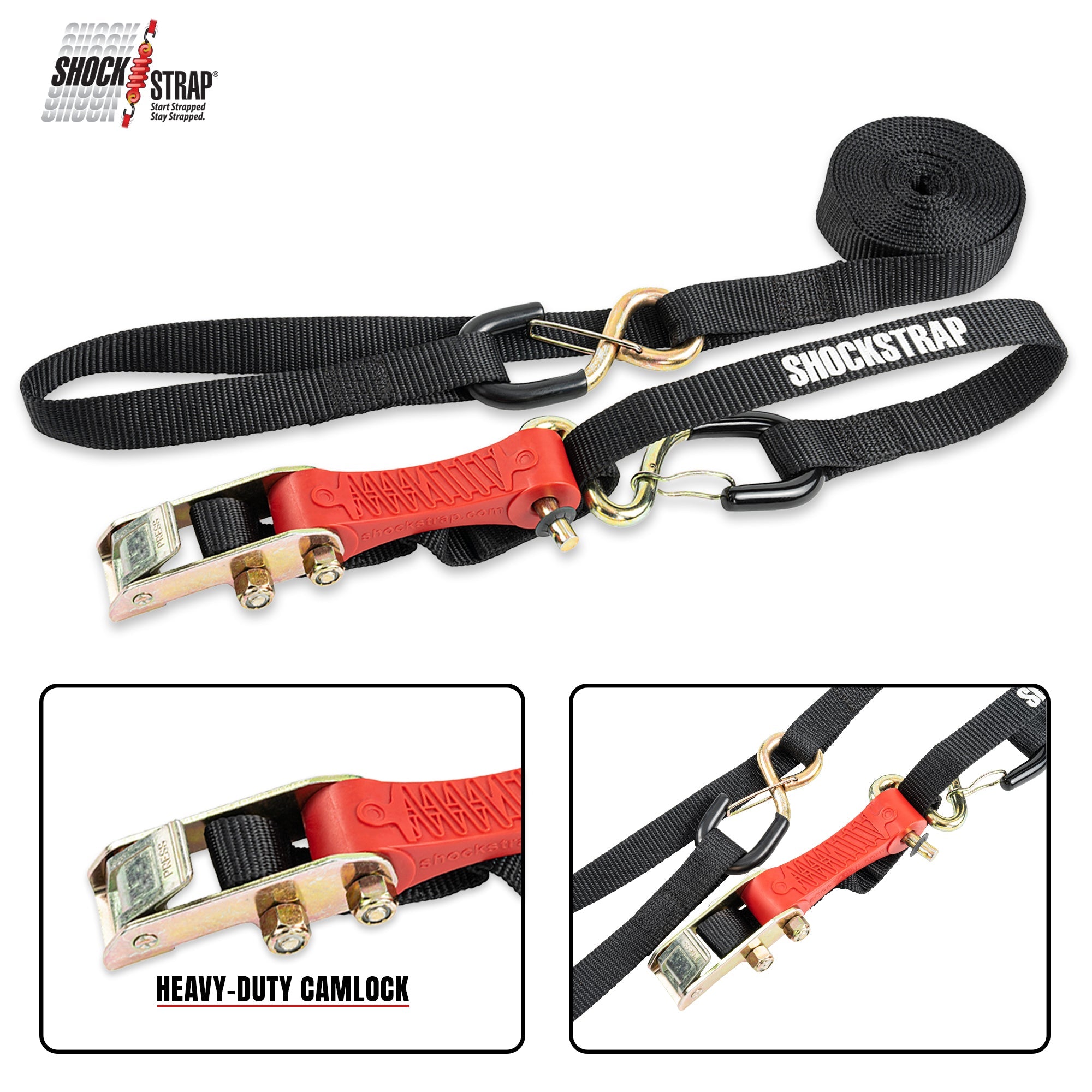 SHOCKSTRAP 1 in Cam Buckle Tie Down with Soft Loops | Constant Tension | 1,500 lb Break Strength | 500 lb Working Load Limit - The Perfect Bungee and SHOCKSTRAP