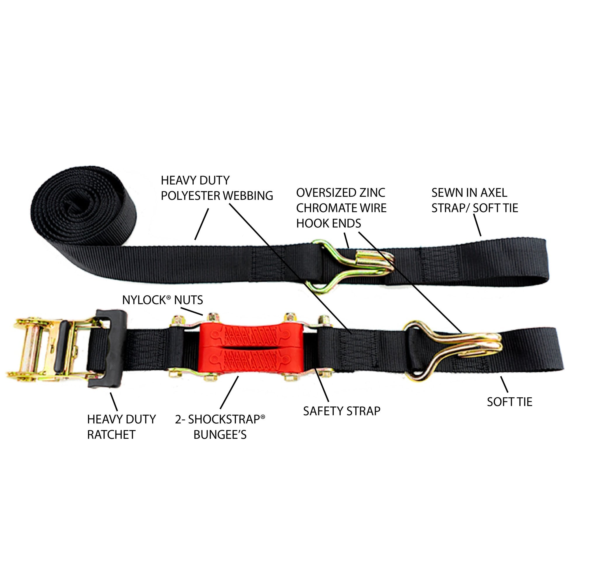 2" wide ShockStrap Ratchet Strap 2 Pack - Wholesale - The Perfect Bungee & ShockStrap Tie Downs