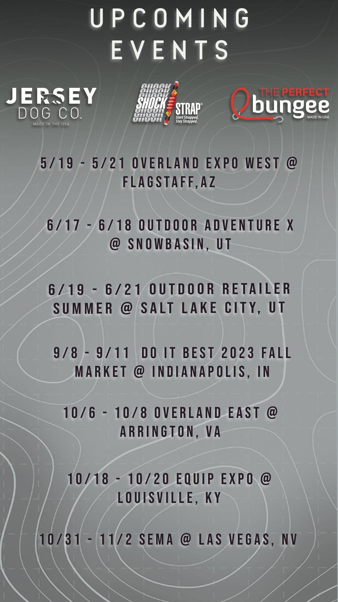 Upcoming Events 2023 - The Perfect Bungee and ShockStrap Tie Downs