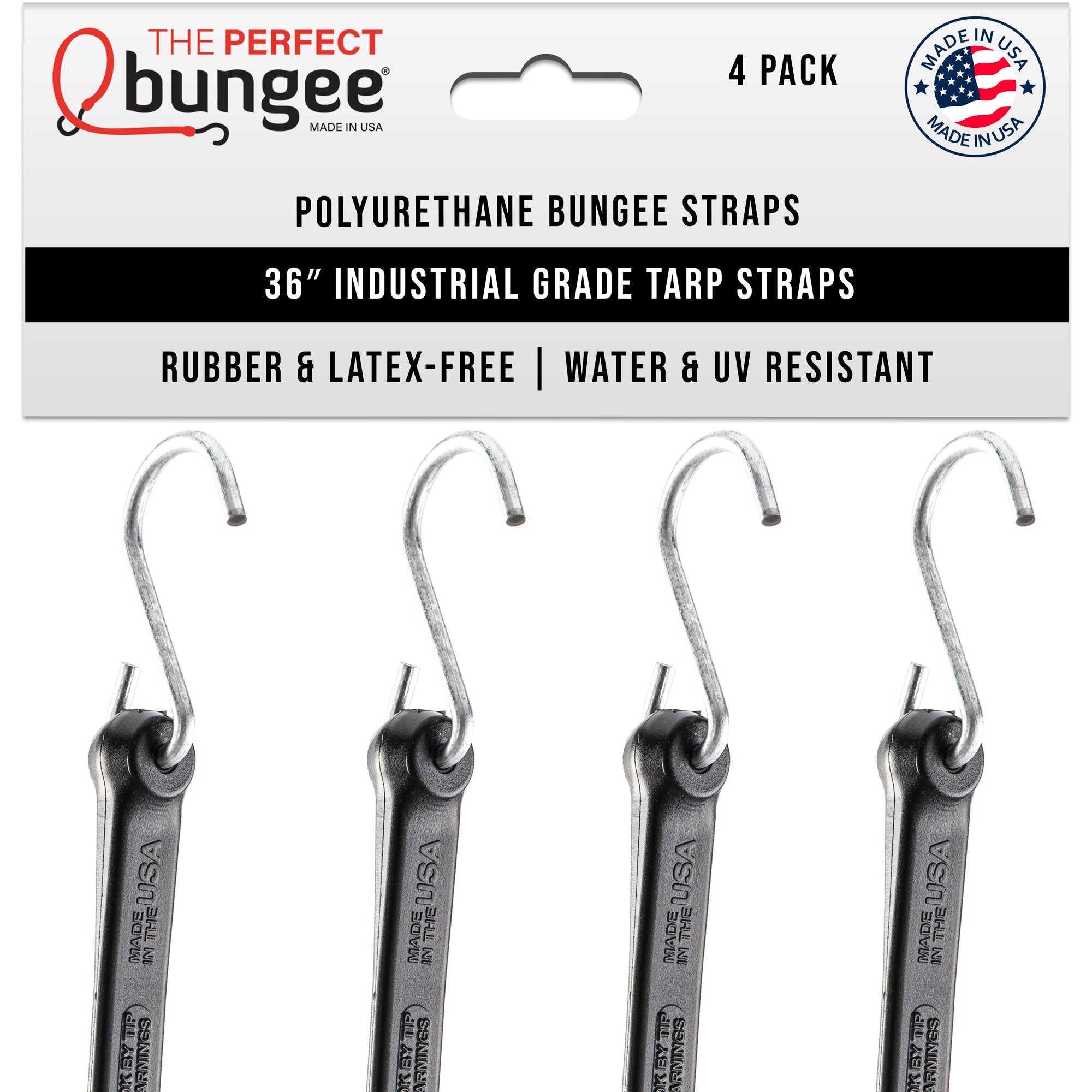 36" Industrial Grade Poly Tarp Strap 4 Pack - The Perfect Bungee & ShockStrap Tie Downs