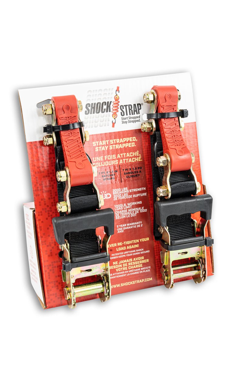 1.5" wide ShockStrap Ratchet Strap 2 Pack, 1k WLL - Wholesale - The Perfect Bungee & ShockStrap Tie Downs