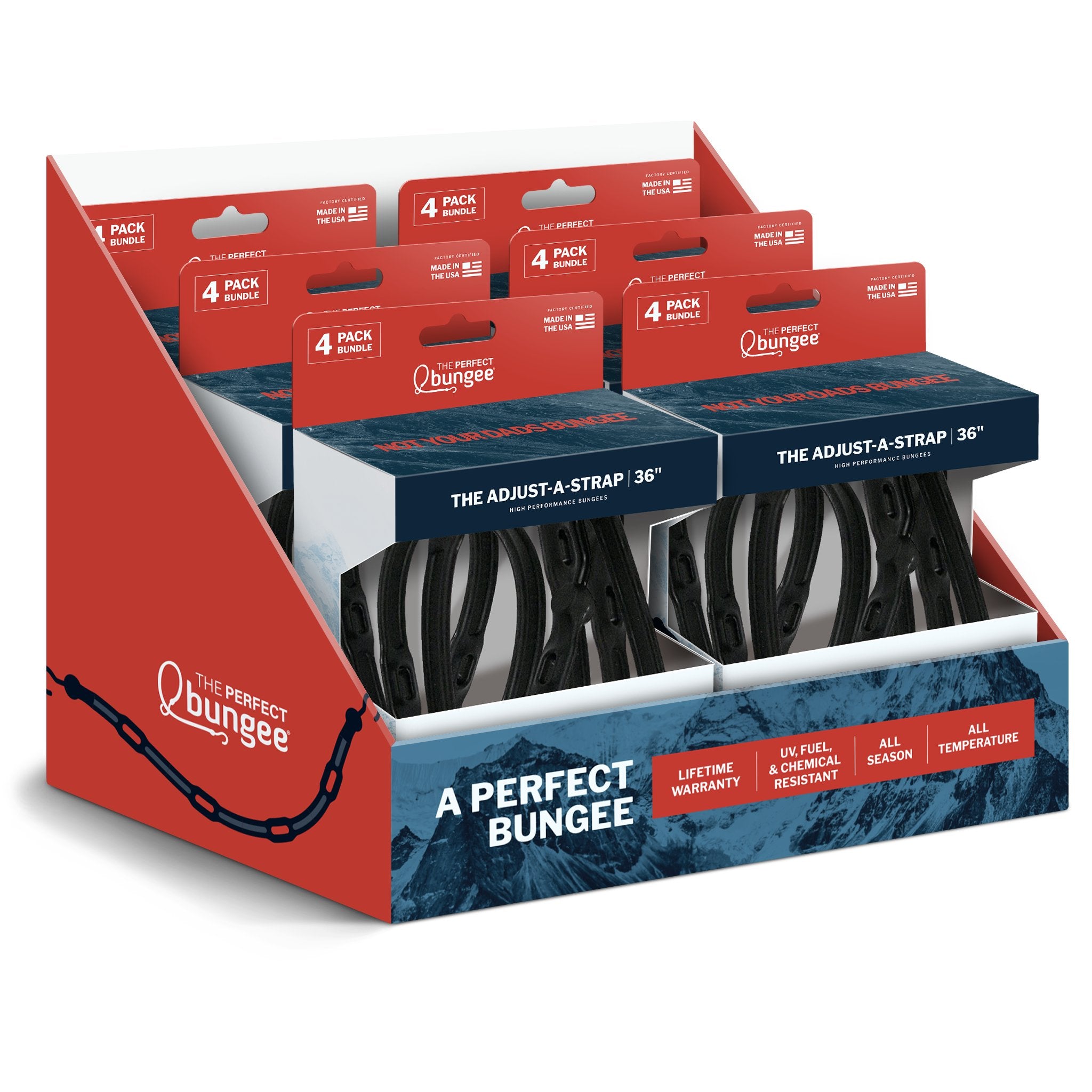 36" Adjust A Strap 4 Pack Box in PDQ Tray - Wholesale - BIHLERFLEX- Premium Tie-Down Products